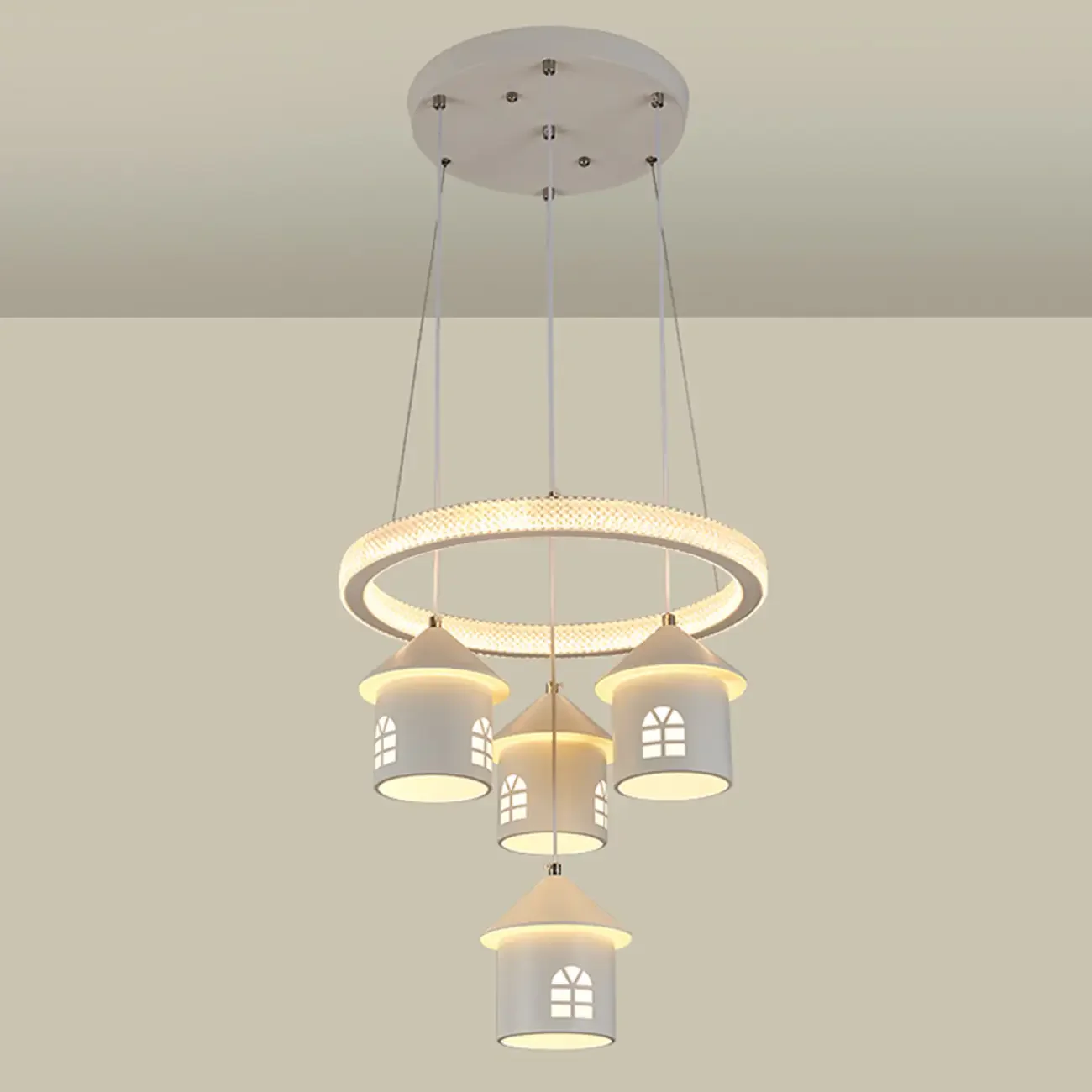 Modern 4-Light LED Chandelier with Unique House Design