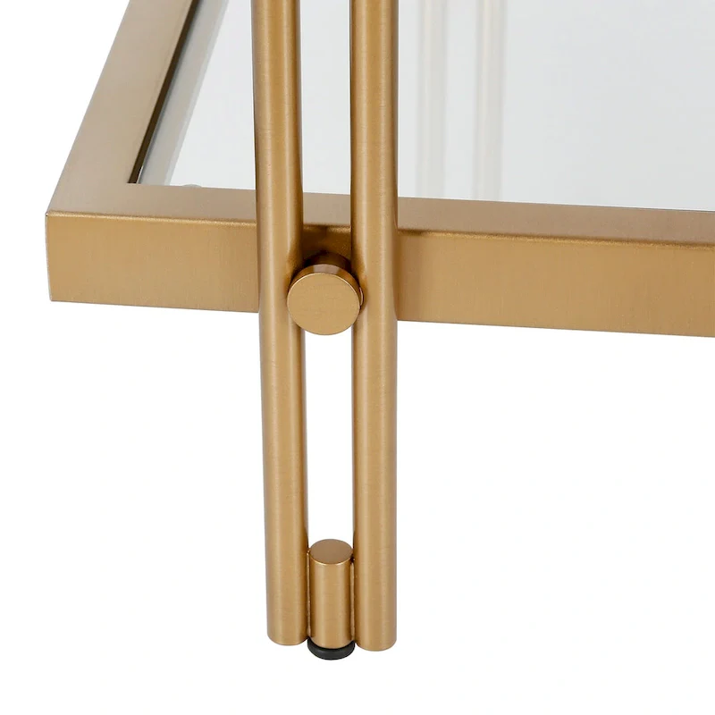 Brass / Blackened Bronze / Brass Walnut Geometric Steel & Glass Side Table – Single