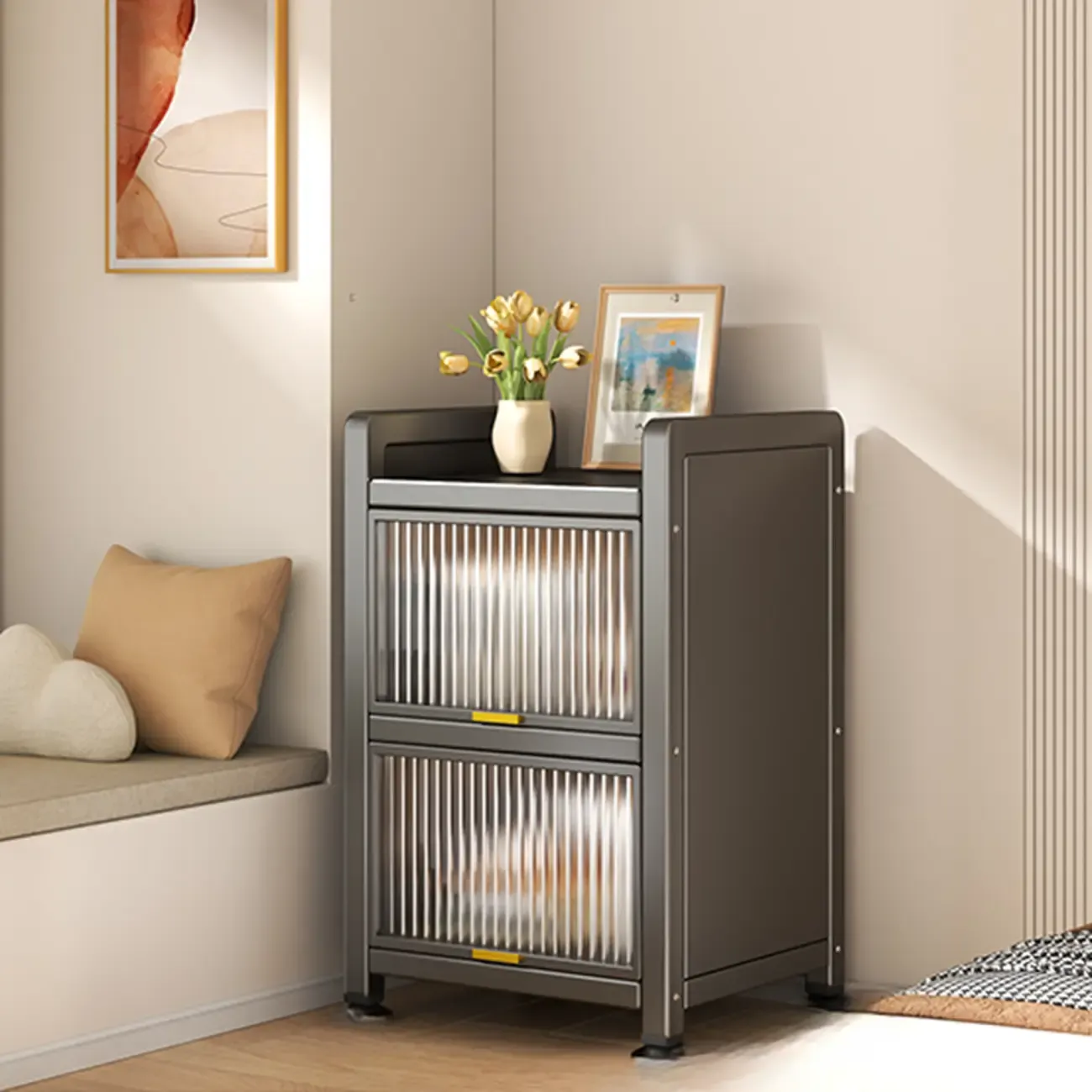 Flip-up Cover Modern Closed Back Metal 5-Shelf Bookcase