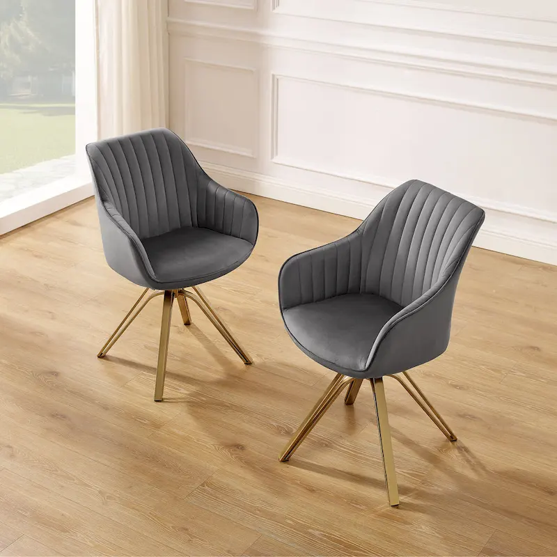 Art Leon Modern Velvet Swivel Chair with Golden Finish