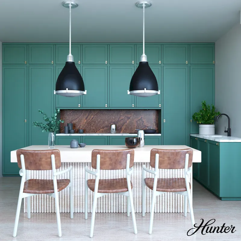 Hunter Bluff View Retro 16  3-Light Pendant - Kitchen Island, Dining Room, Entry - Mid-Century Modern, Industrial, Transitional