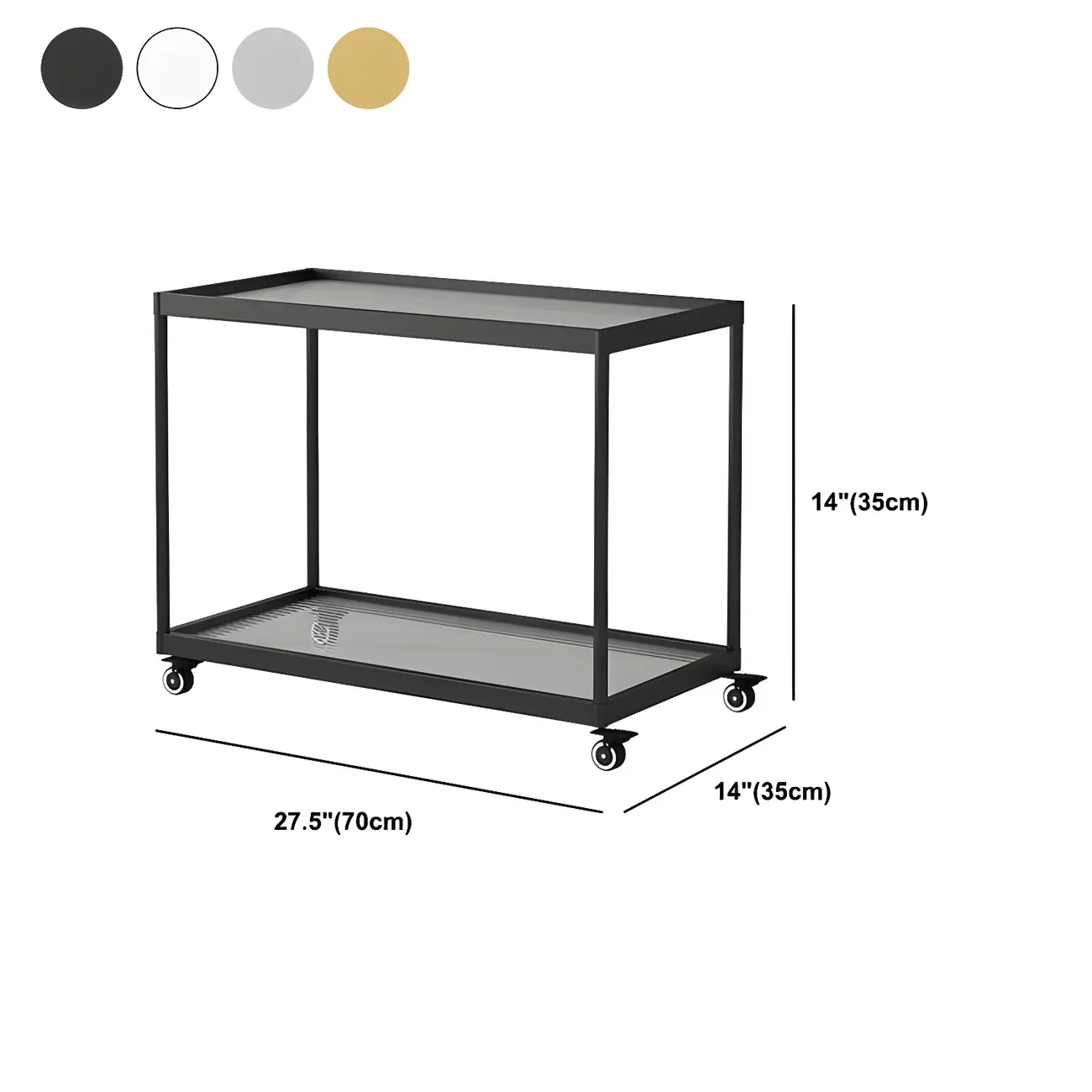 Gold Glass Rectangular Top Shelf Side Table on Wheels