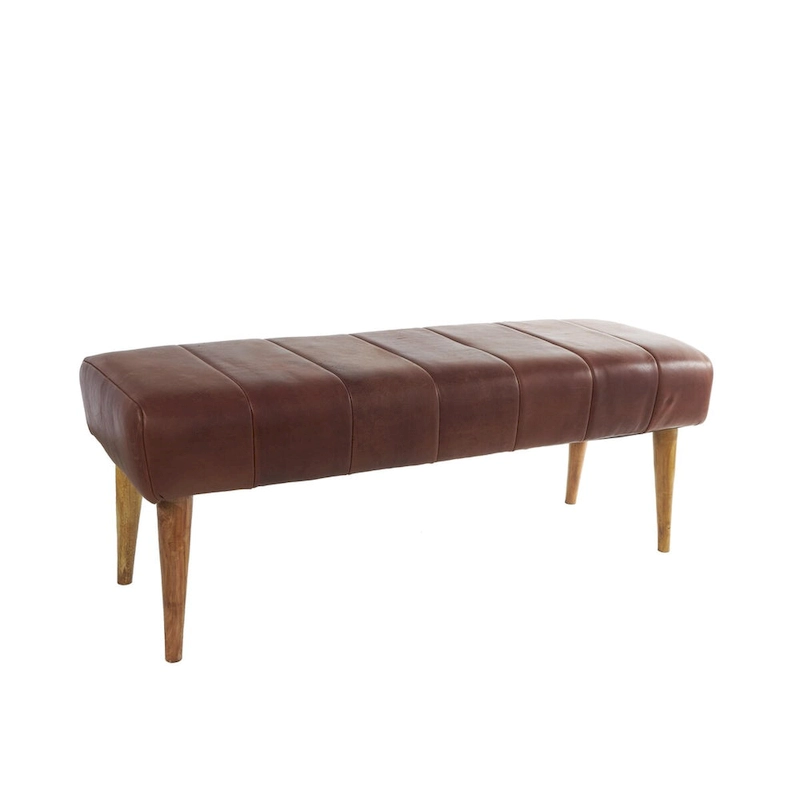 Leather Upholstered Home Bench with Wooden Legs - Brown - Roche River Decor