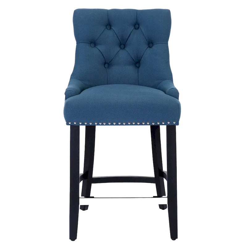 Carter 24  Upholstered Button Tufted Counter Stool, Black Legs