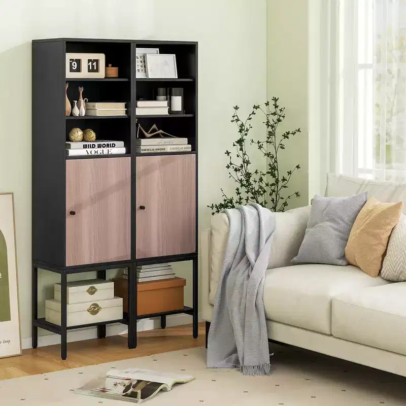 Costway 57 Bathroom Tall Cabinet with 1 Door and 4 Shelves Freestanding Floor Cabinet Black/White