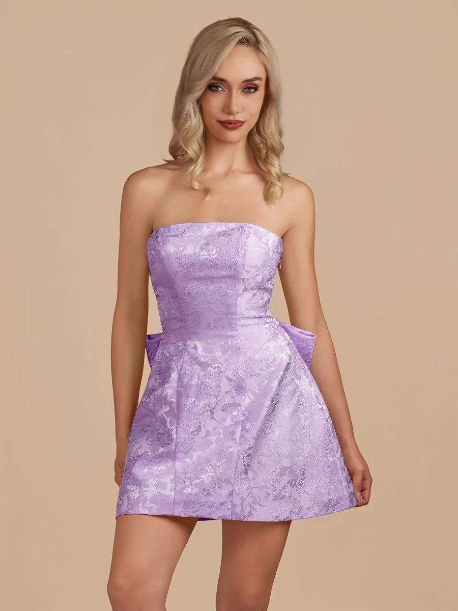 Lavender - Strapless Jacquard A Line Homecoming Dress With Bowknot
