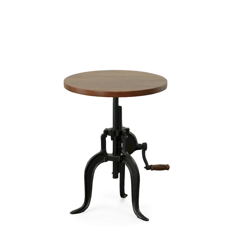 Adjustable Height Accent Table with Mango Wood Top and Cast Iron Base