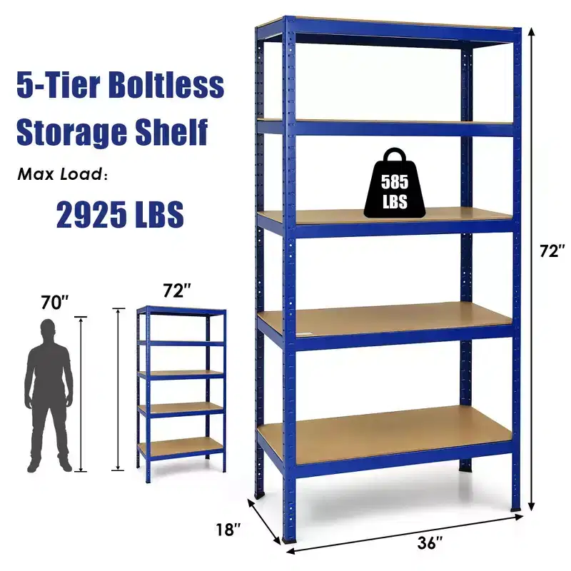 Costway 2PCS 72''Heavy Duty Steel 5 Level Garage Shelf Storage Adjustable Shelves Silver\Blue