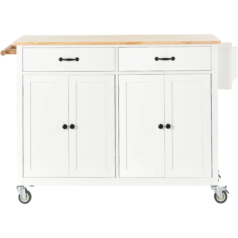 Kitchen Island Cart with Solid Wood Top, Locking Wheels, Spice & Towel Rack
