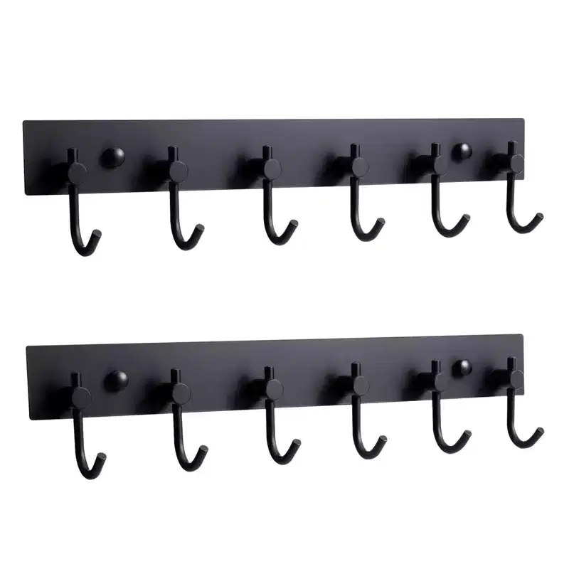Key Hanger for Wall, 6 Row Stainless Steel Key Holder with Adhesive No Drill Mounting, Golden Organizer for Keys, Coats, Towels, Hats