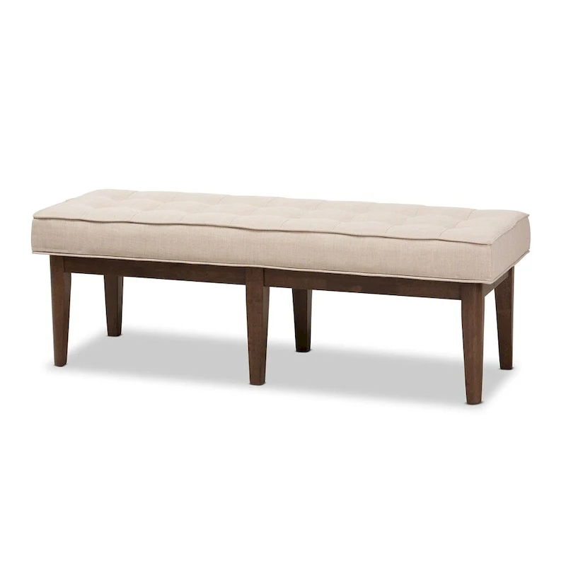 Mid-Century Button-Tufted Bench – Beige / Grey / Charcoal, 1-Seat
