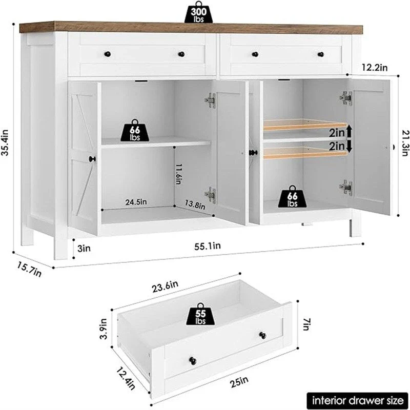 Buffet Sideboard Cabinet - 15.7D x 55.1W x 35.4H