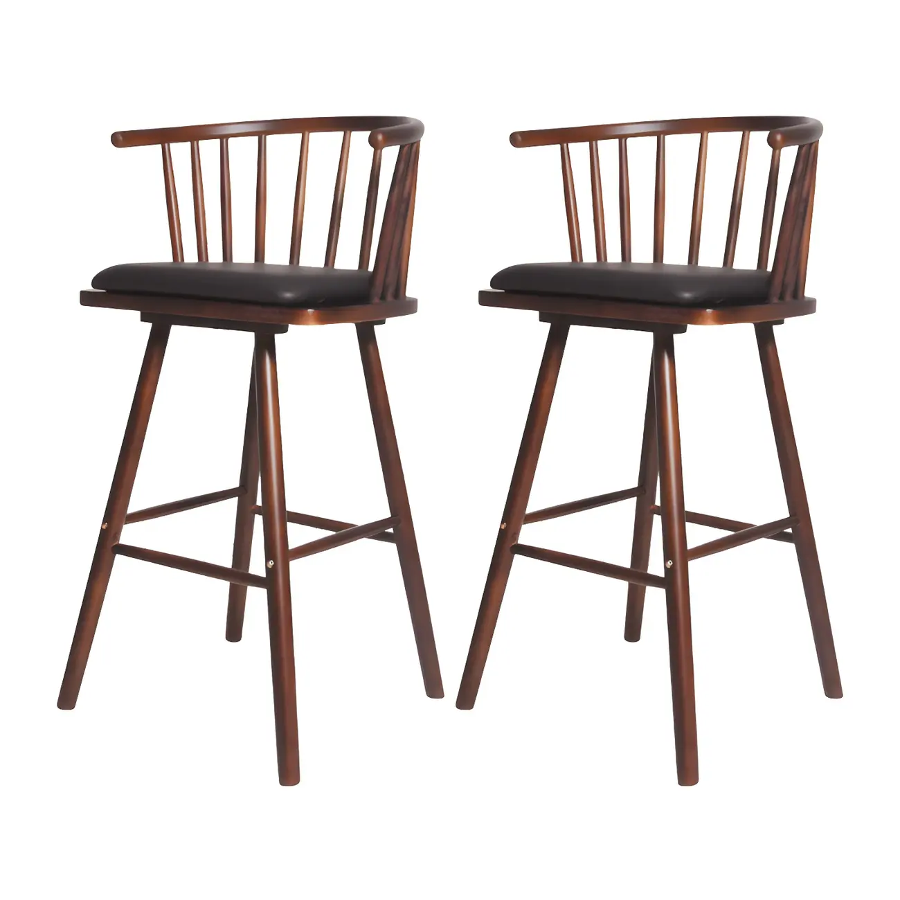Traditional Wooden Low Back Bar Stool with Cushioned Seat