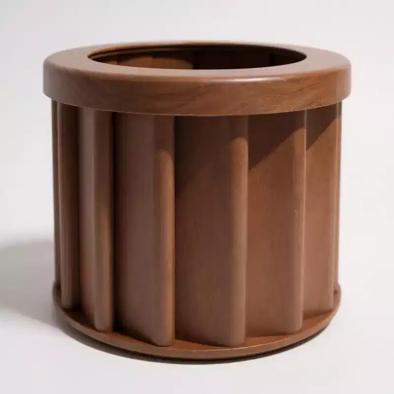 Modern Dark Brown Small Round Aluminum Planter for Indoor Outdoor Use, Textured Flower Pot with Drainage and Durable Finish