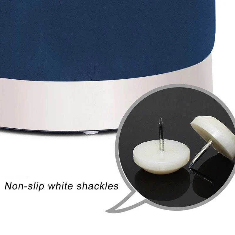 Adeco Vanity Upholstered Round Velvet Ottoman Footstool Silver Trim