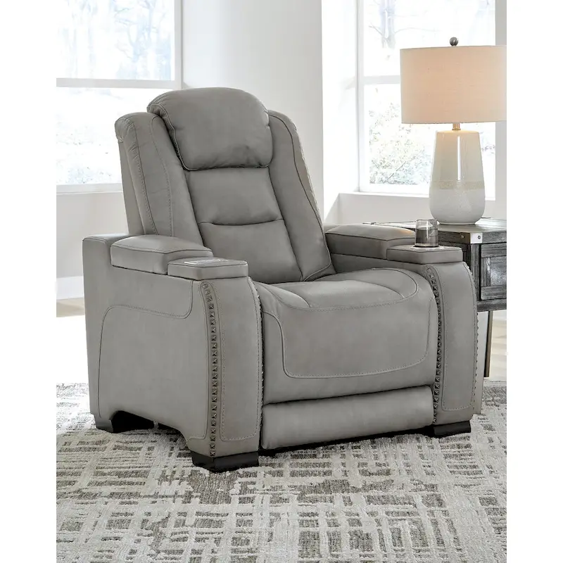 Contemporary Power Recliner with Adjustable Headrest, Dove Gray