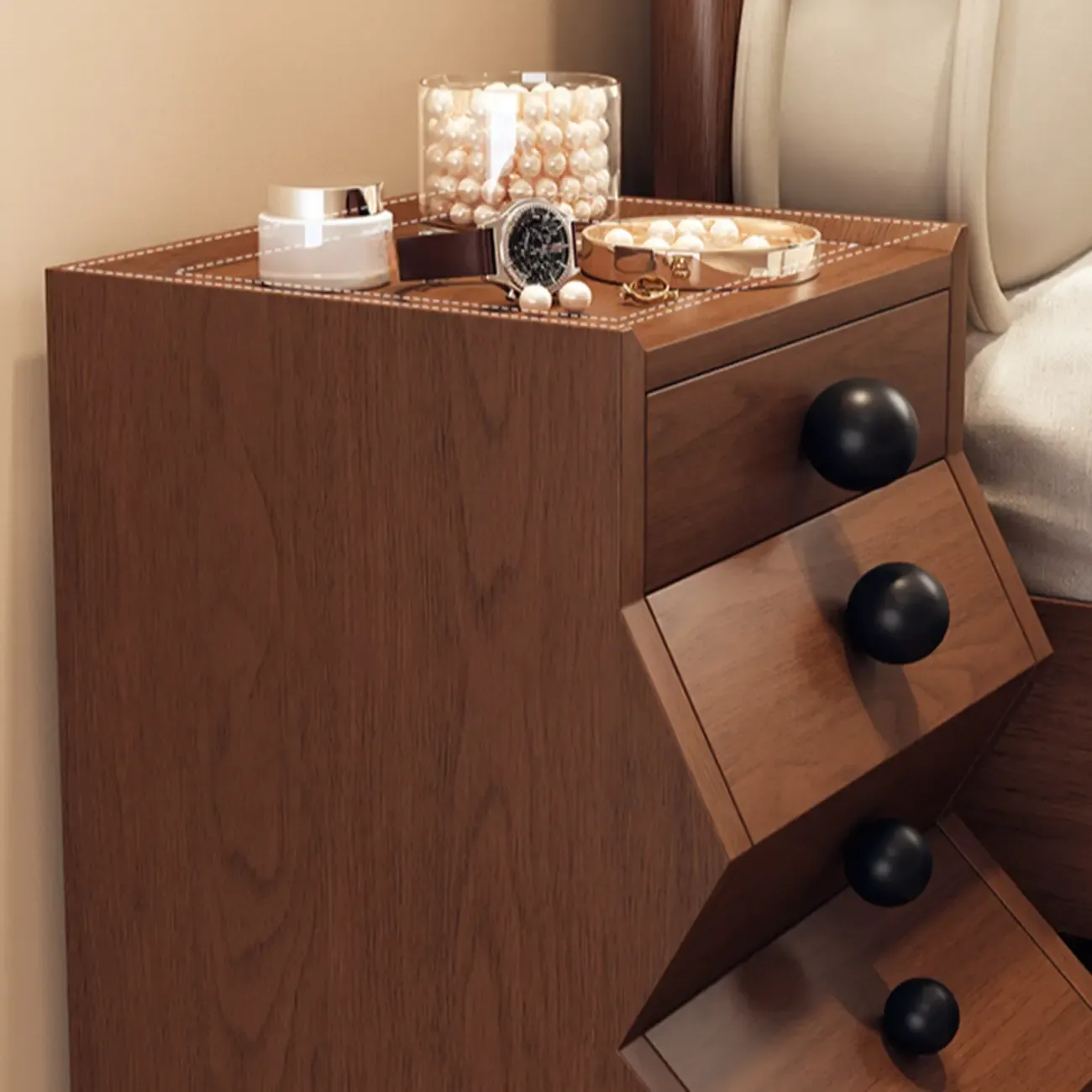 Modern Wood Top 3 Drawers Nightstand with Legs