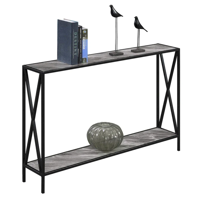 Farmhouse Industrial Console Table with Shelf