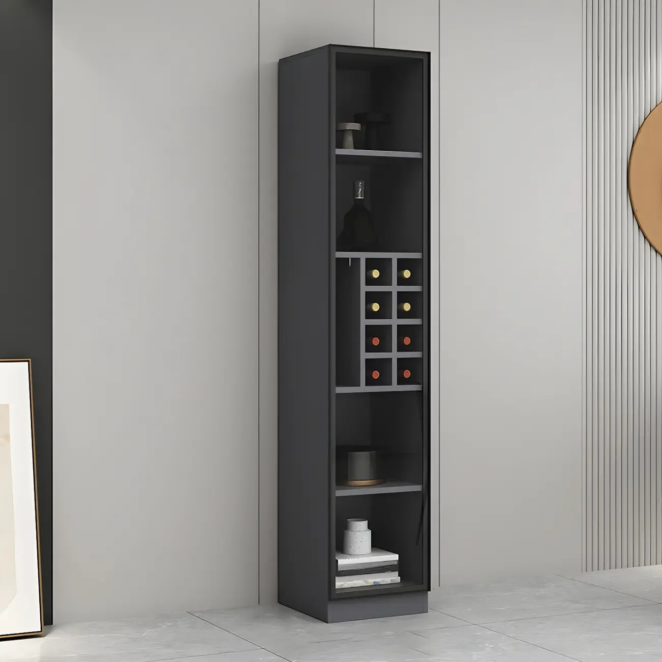 Lighting Modern Freestanding Black Wooden Wine Cabinet
