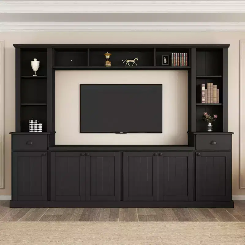 Clihome Large TV Stand Entertainment Wall Unit Set with Bridge for Living Room