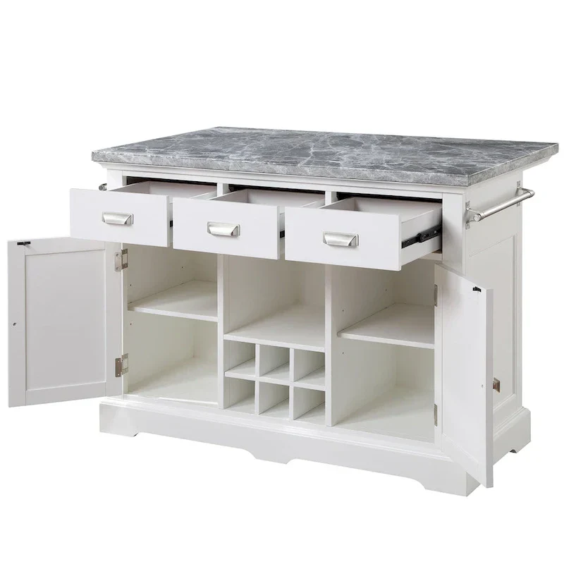 Kitchen Island - White with Grey Marble Top