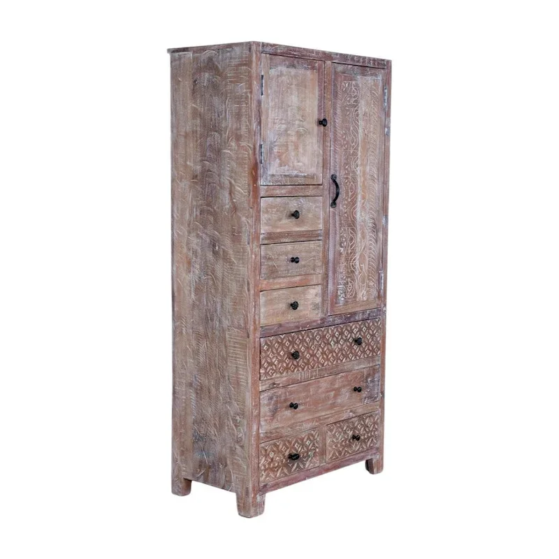 Solid Wood Freestanding Wardrobe Cabinet - N/A