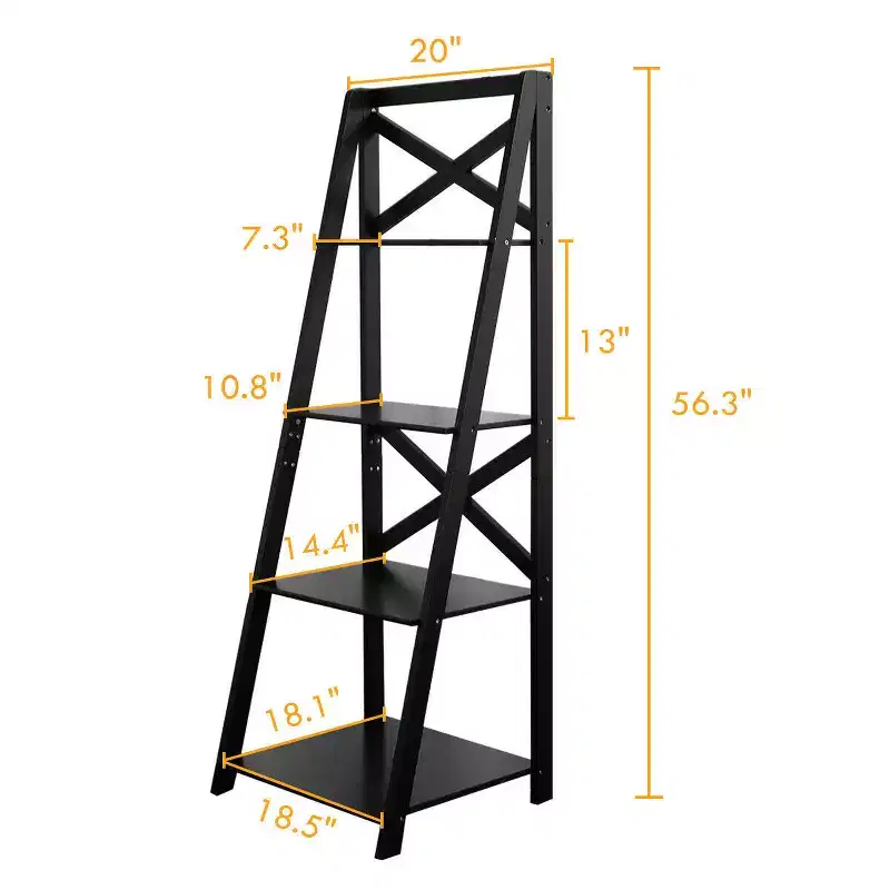 Costway 1PC/2PCS Ladder Shelf 4-Tier Bookshelf Bookcase Storage Display Plant Leaning Black/White
