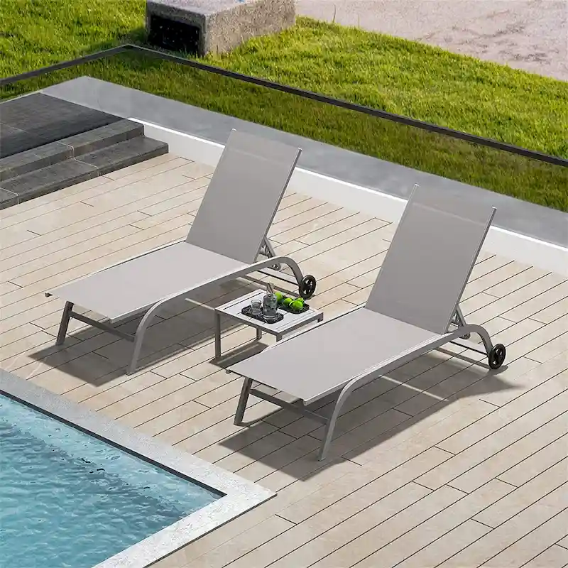 Two Outdoor Lounge Chairs with 1 Table