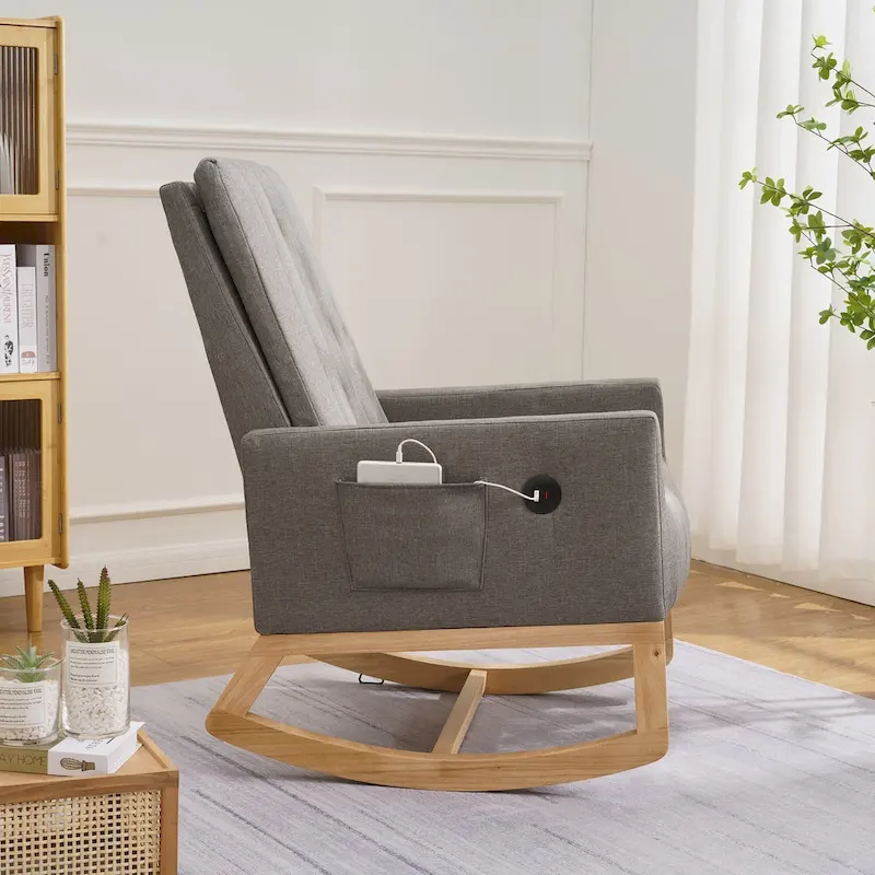 Gray Teddy Velvet Adjustable Rocking Chair with Footrest
