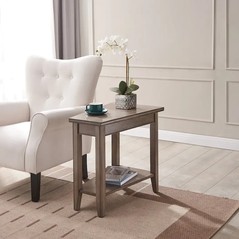 Wedge End Table with Shelf – Grey / White / Black / Chocolate Brown, Solid Wood, Fits 1-Person Sofa Side