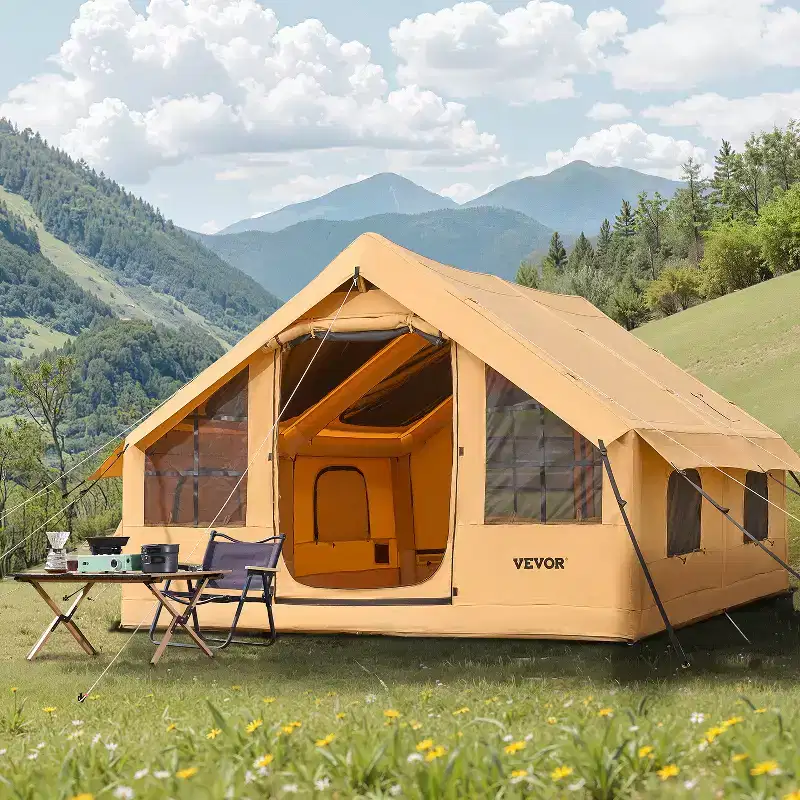 VEVOR Inflatable Tents for Camping, 5-8 Person Easy Setup Blow up Tent with Hand Pump, Luxury Glamping Tent with 2 Skylights, Canopy, Yellow