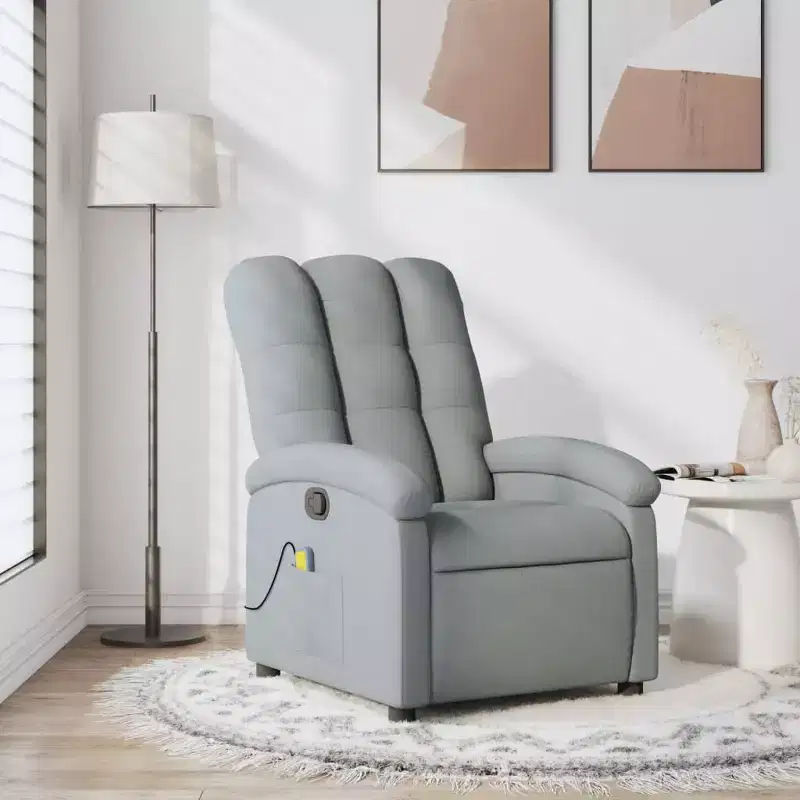 Light Gray Fabric Manual Push-Back Massage Recliner Chair, 1-Seat