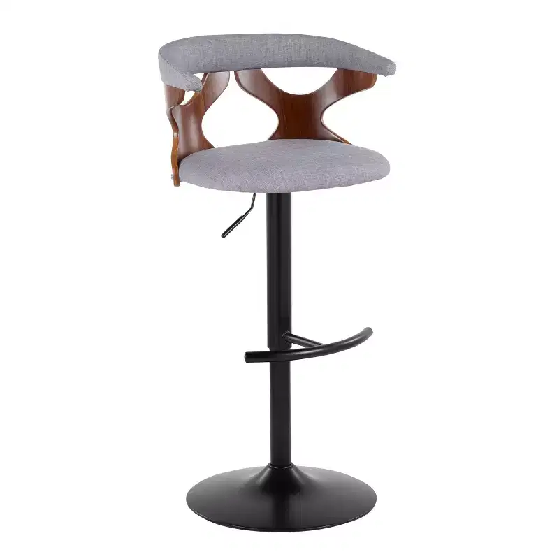 LumiSource Set of 2 Gardenia Adjustable Barstools Black Metal/Walnut Fabric