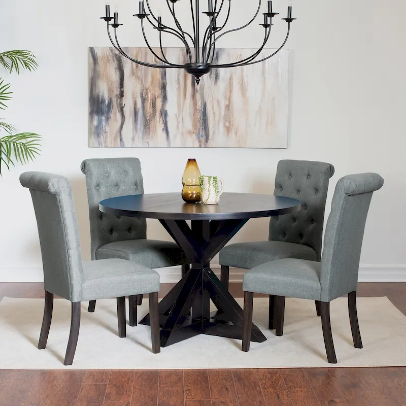 Roundhill Furniture Nylander 5-piece Dining Set, Cross-Buck Dining Table with 4 Stylish Chairs