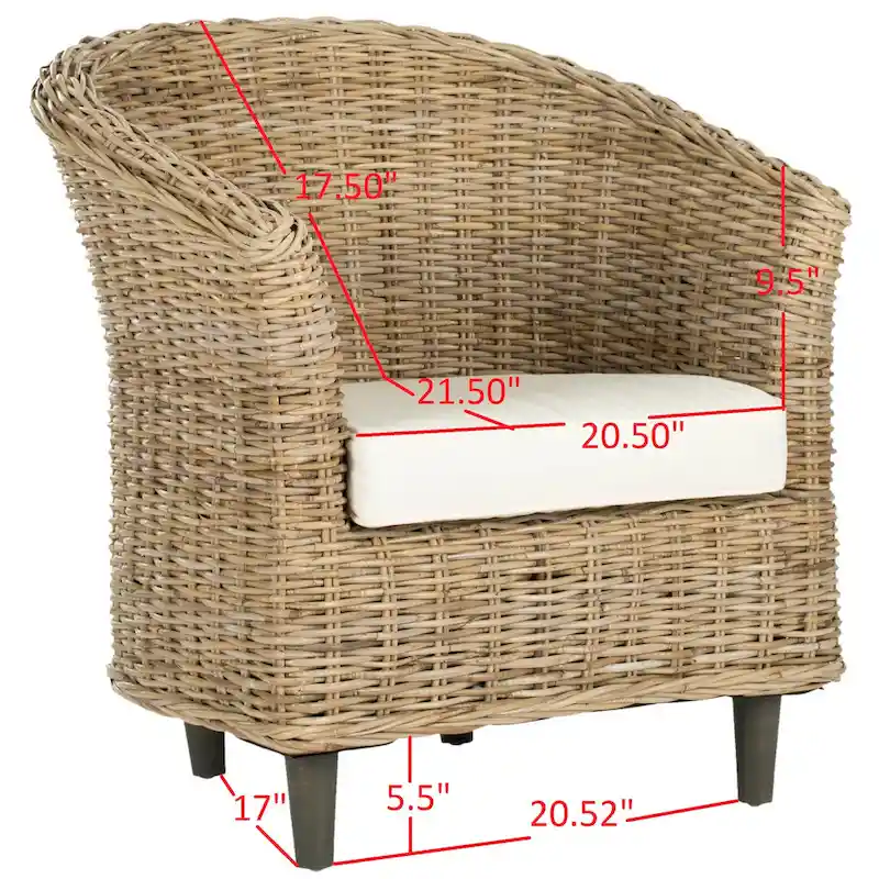 SAFAVIEH Charla Rattan Barrel Chair with Cushion - 29.1 x 27.2 x 32.7 - 29Wx27Dx33H