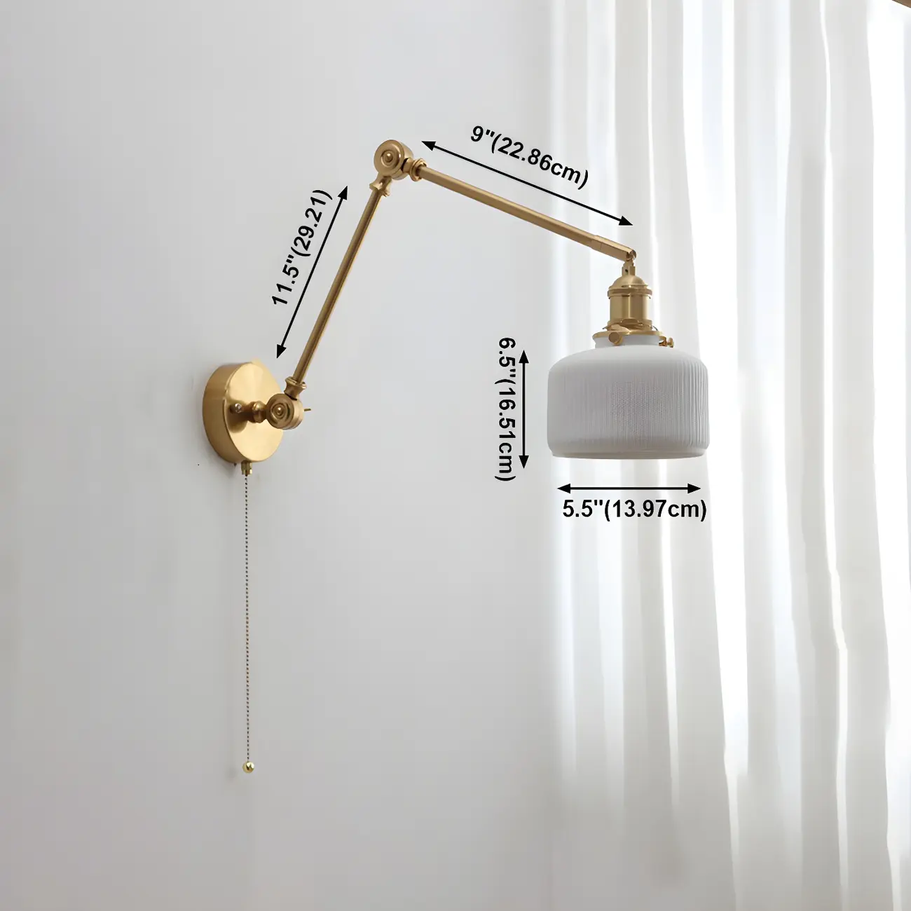 Classic Gold Metal Swing Arm Ceramics Shade Wall Light