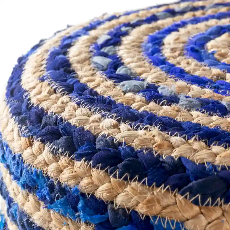 Hand Crafted Bohemian Jute and Wood Foot Stool