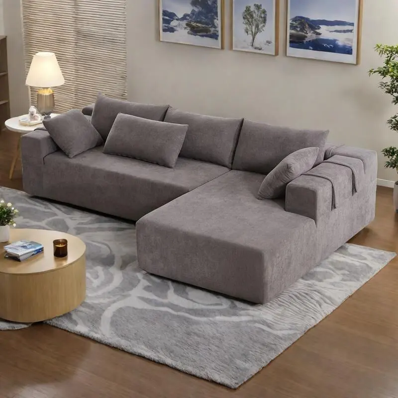 108 Chenille Modular L-Shaped Sectional Sofa with 6 Pillows, Reversible Chaise