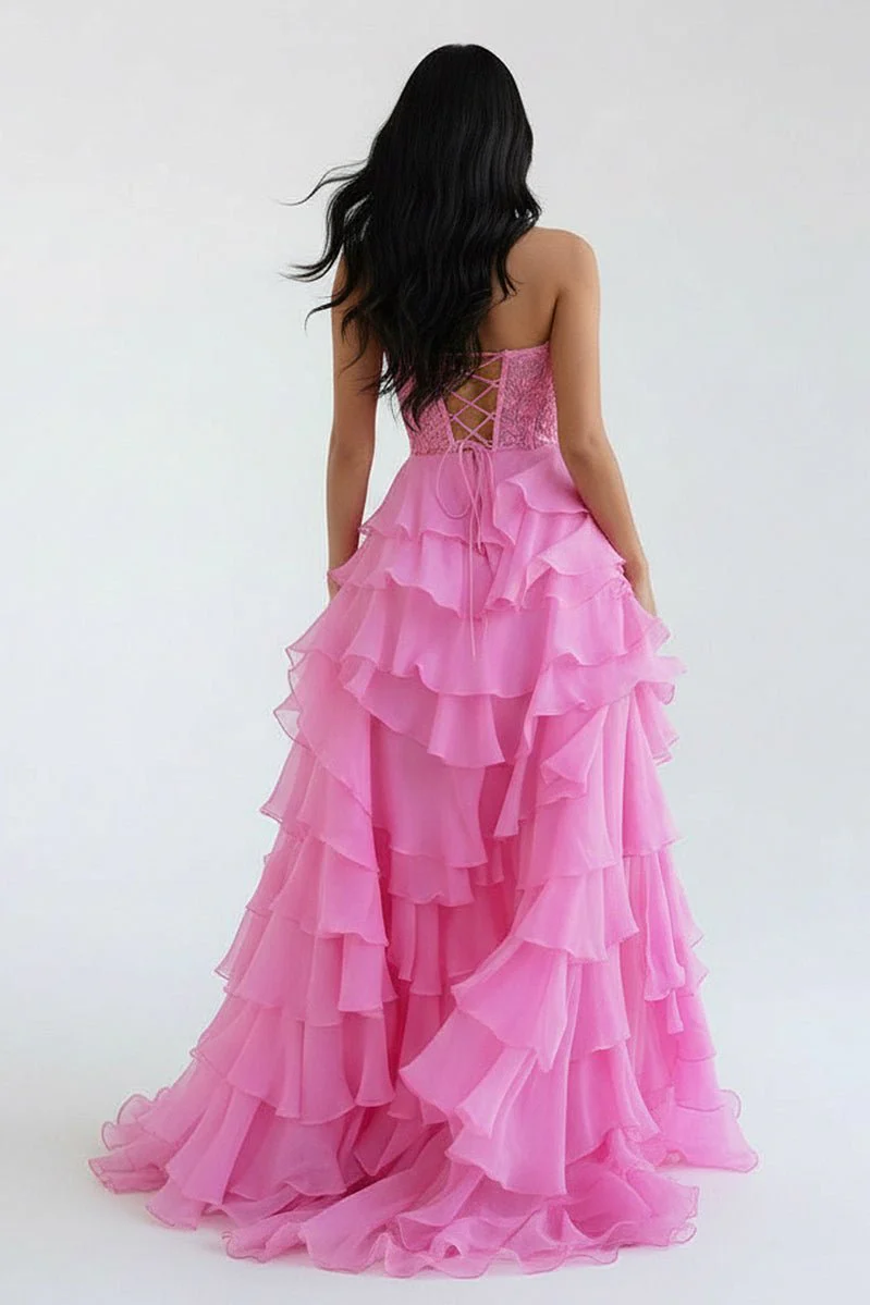 Royal Blue Chiffon Sweetheart Ruffle Tiered Long Prom Dress