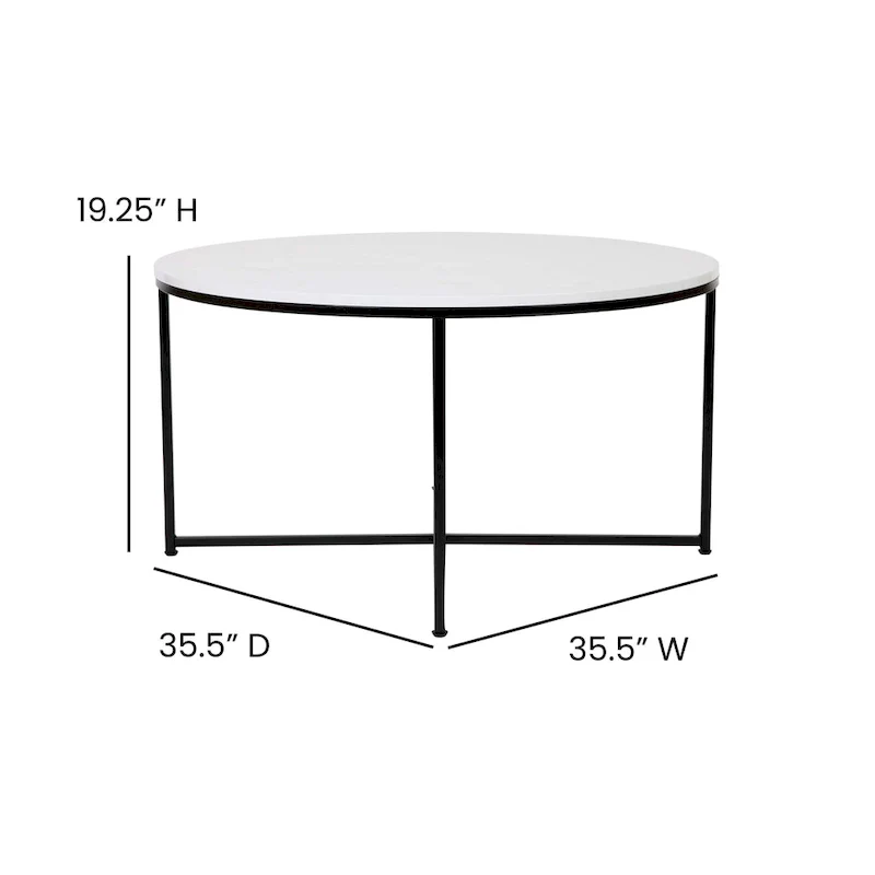 White / Black / Marble / Walnut / Red & More Round Laminate Coffee Table with Cross Brace Frame – Contemporary Style, Living Room Use