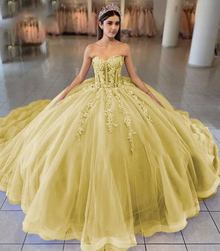 Sky Blue Ball-Gown Tulle 3D Flowers Sweetheart Quinceanera Dresses