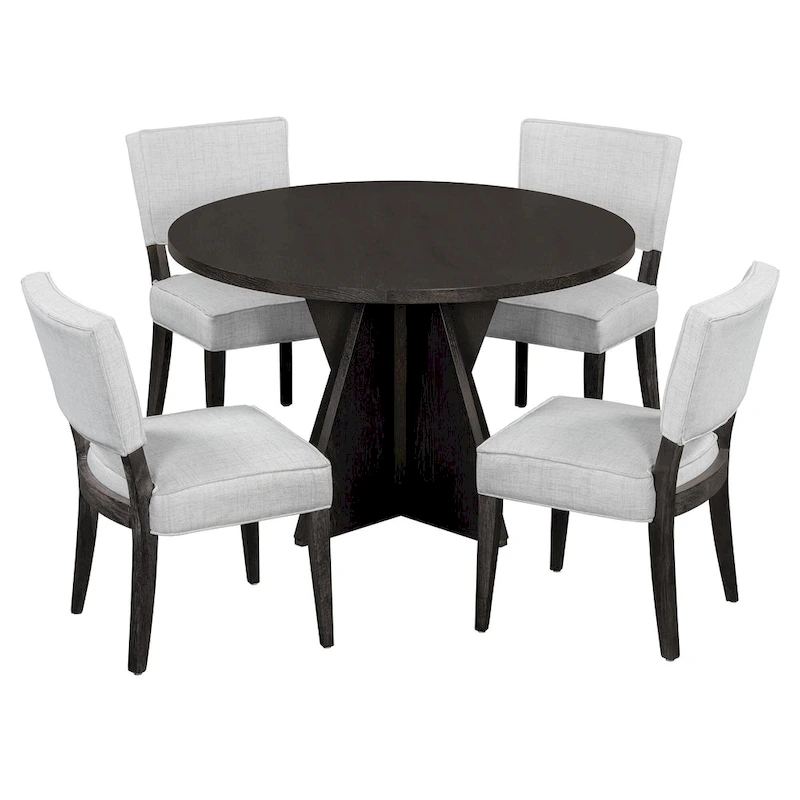 5-Piece Round Dining Table with 4 Upholstered Chairs