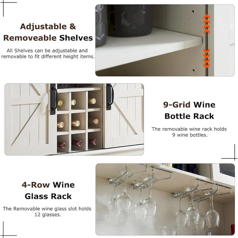 Farmhosue Bar Cabinet, Kitchen Buffet, Coffee Bar Sideboard Table