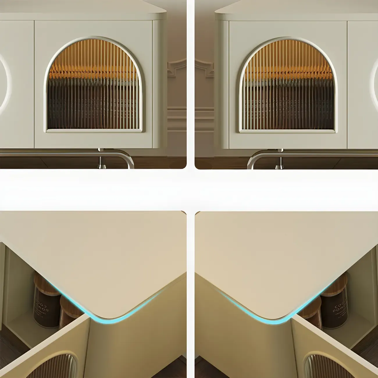 94.5 White Wood Arched Display Niches TV Stand with Cabinets