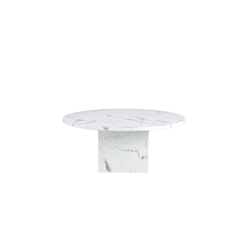 60  Diameter Round Marble Table with Cubical Marble Base