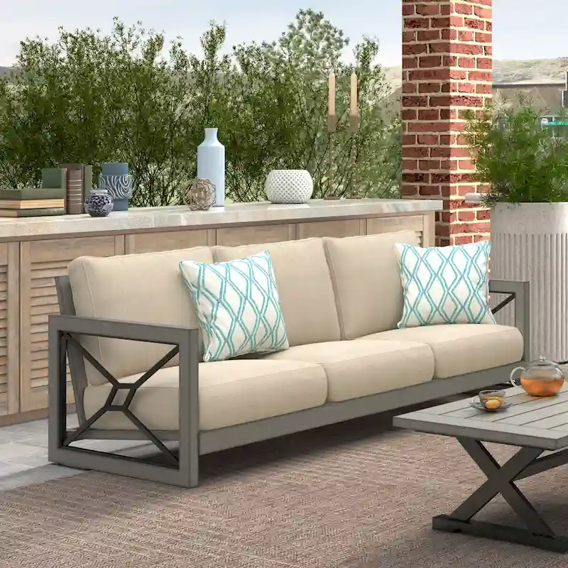 Outdoor 3 Seater Sofa with Sunbrella Fabric Cushion - 3-Seater Sofa