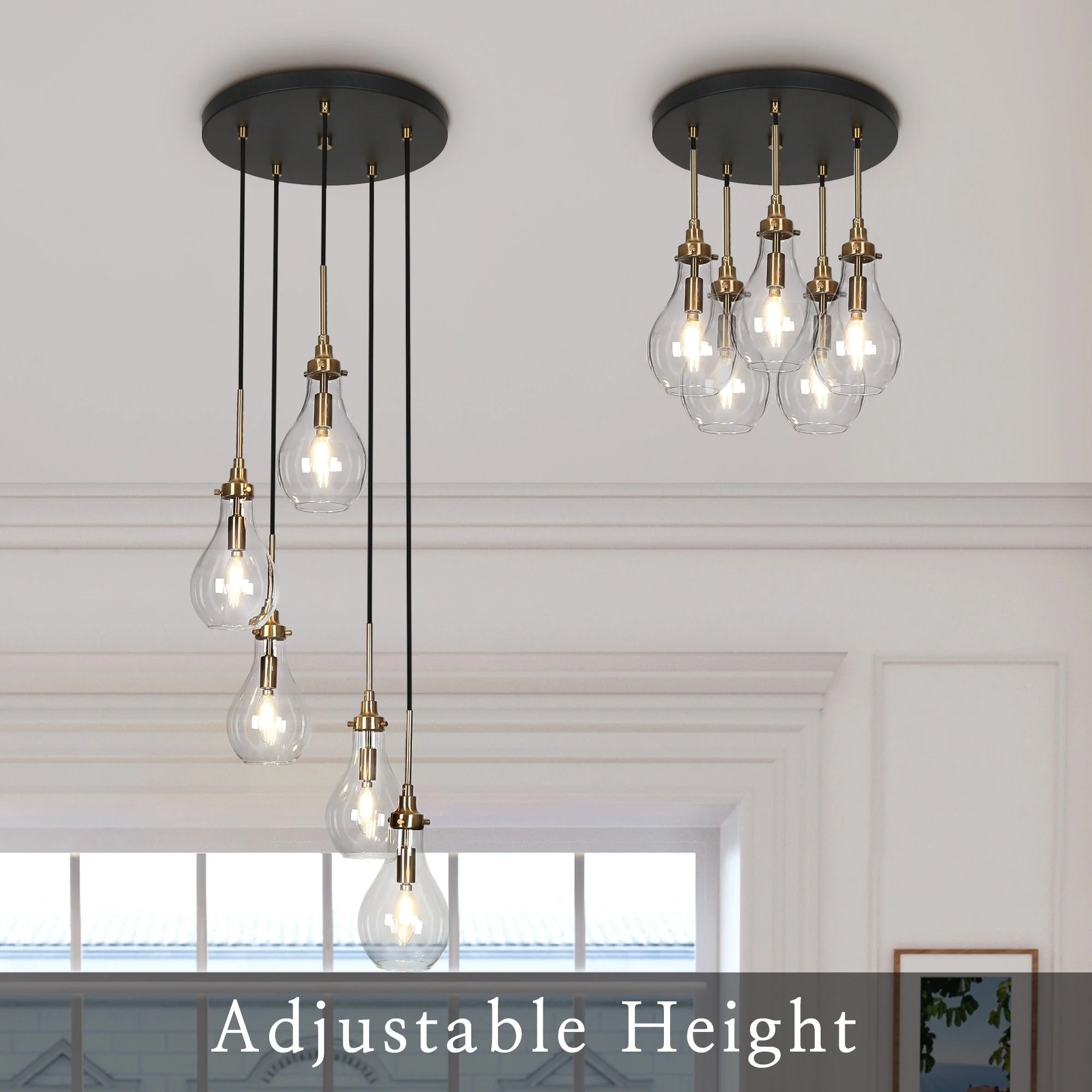 Synia Modern 5-Light Cluster Teardrop Glass Chandelier Stair Entryway Pendant Light for High Ceiling - D15