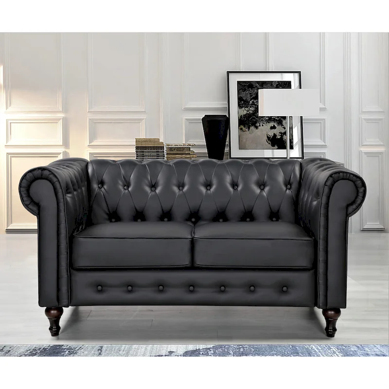 Cream White / Black / Grey / Brown / Dark Blue Velvet Chesterfield Loveseat – 2-Seater
