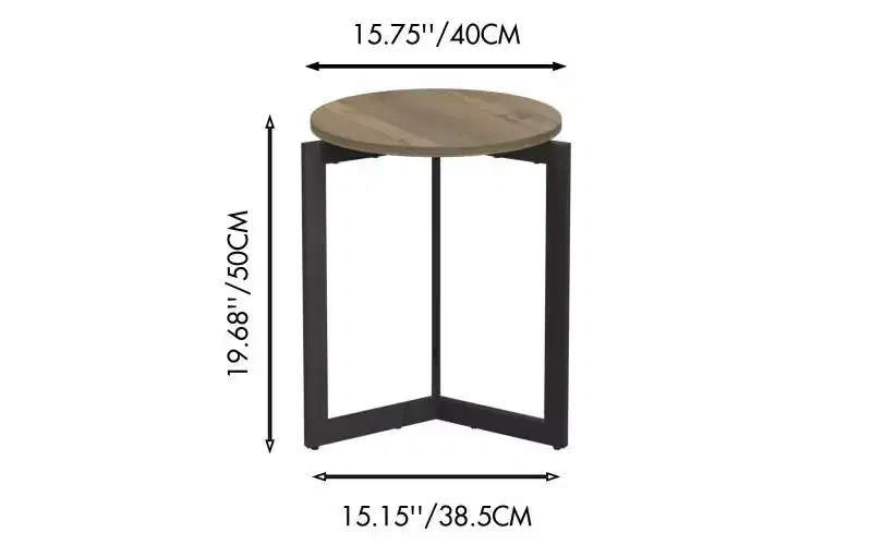 GDFStudio Barret 19.68''H Wood Round End Table with Sturdy Metal Frame