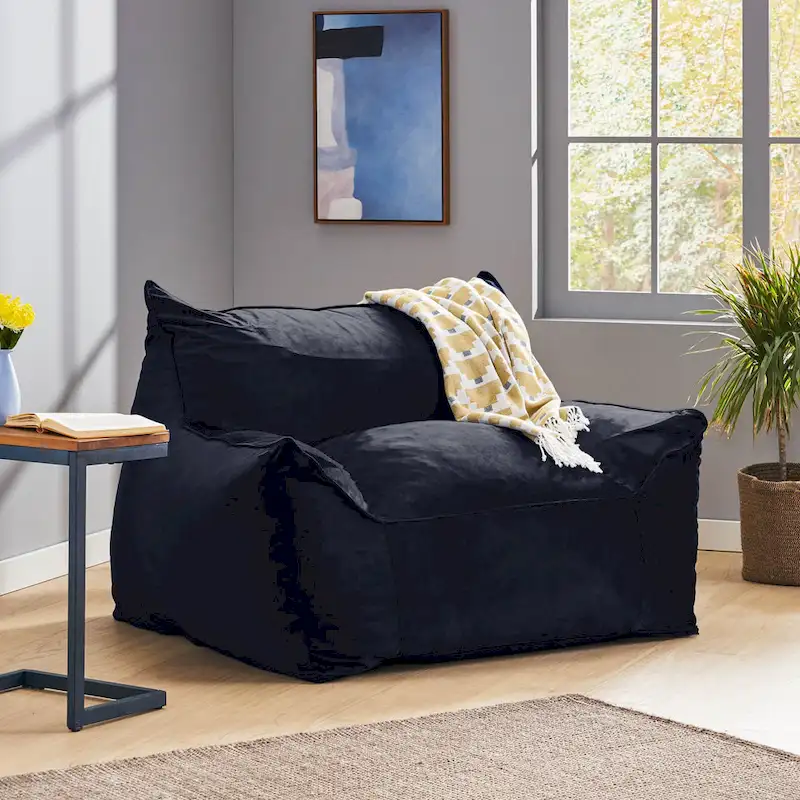 Loubar Velveteen Oversized Bean Bag Chair with Armrests by Christopher Knight Home